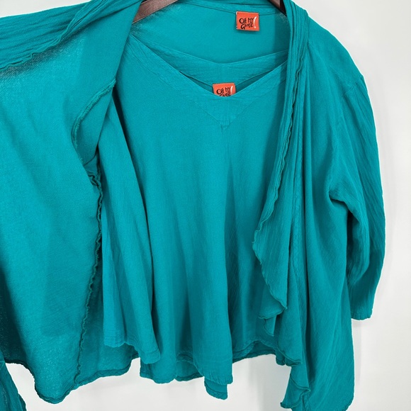 Oh My Gauze! Cardigan Top Set Layered Lagenlook Blue Resort Cruise Size 2 Large - Picture 3 of 10